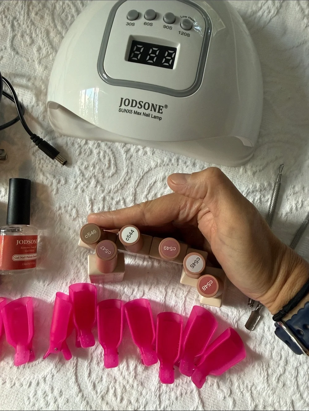 White LED UV Nail Lamp with Pink Toe Separators and Nail Polish Set